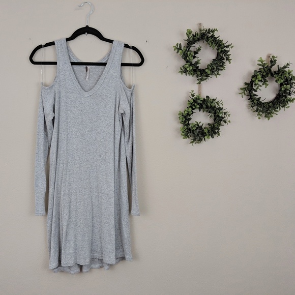 Poof! Dresses & Skirts - Poof Soft Grey Cold Shoulder Swing Dress